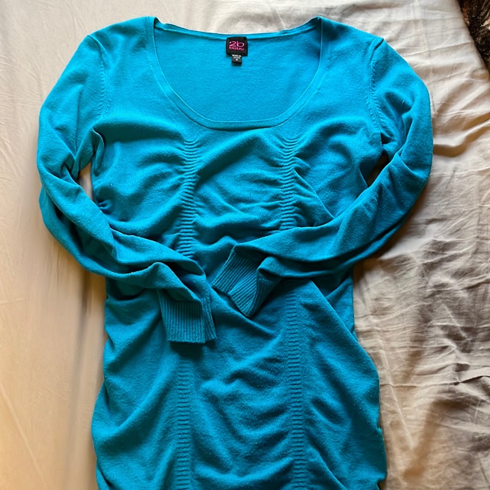 2b Bebe medium ruched 3 quarter sleeve blue dress/long shirt